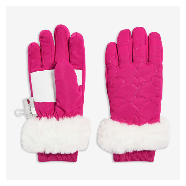 Faux Fur Cuff Ski Gloves - Dark Neon Pink